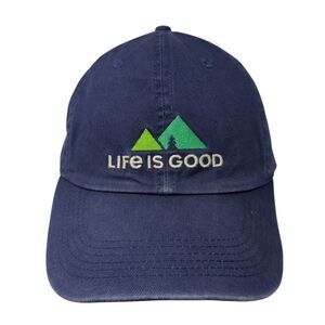 Life is Good Slideback Hat Blue One Size Adjustable Embroidered 6 Panel Cotton